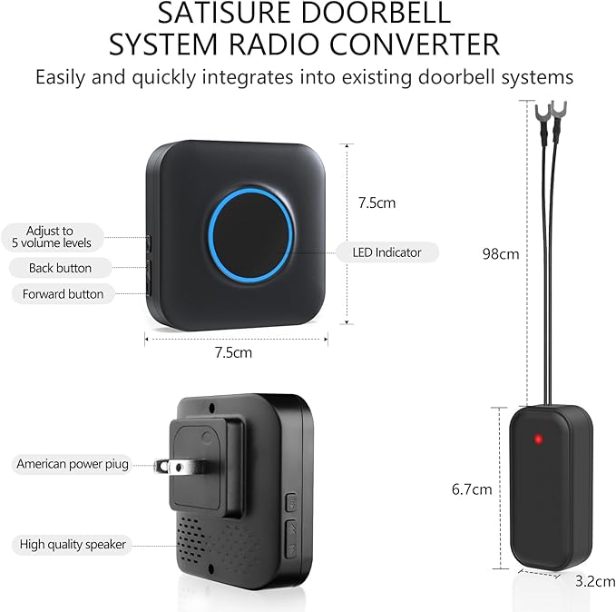 Satisure Wireless Doorbell Chime Video Doorbell Extender - Compatible with Blink Video Doorbell and Blink Video Doorbell (2nd Gen) (1 Video Doorbell Extender 2 Receiver）