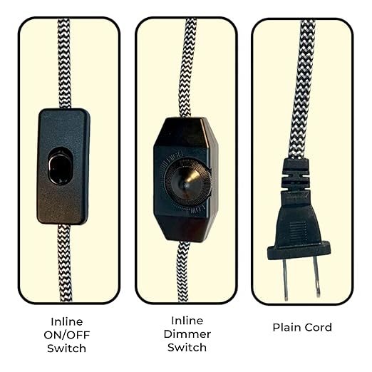Royal Designs, Inc. Lamp Cord Molded Plug with Dimmer Switch, Stripped Ends Ready for Wiring, 8 ft Long, Black/White, SPT-1 UL Listed, Set of 2 (CO-5001D-BLK/WH-8-2)