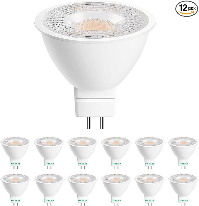 GEPLAD 12 Pack MR16 LED Bulb,GU5.3 Bi-Pin Base LED Bulbs, 5W (50W Equivalent) 5000K Daylight 450LM 40 Degree Beam Angle for Spot Lights, Recessed, Tracking Lights, Outdoor Landscape 12-24V