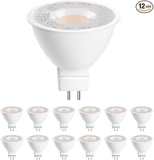 GEPLAD 12 Pack MR16 LED Bulb,GU5.3 Bi-Pin Base LED Bulbs, 5W (50W Equivalent) 5000K Daylight 450LM 40 Degree Beam Angle for Spot Lights, Recessed, Tracking Lights, Outdoor Landscape 12-24V