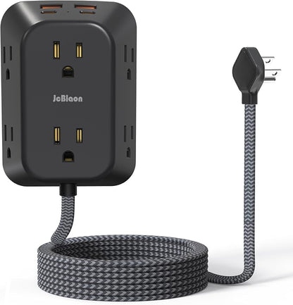 JcBlaon Outlet Extender Surge Protector, 6 Outlet Splitter with 4 USB Ports (2 USB C), 4 Sided 1050 J Multi Plug Wall Adapter Power Strip for Home Office Kitchen Travel