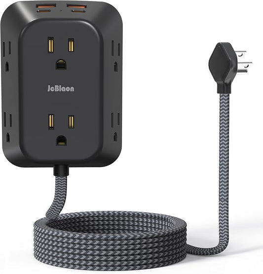 JcBlaon Outlet Extender Surge Protector, 6 Outlet Splitter with 4 USB Ports (2 USB C), 4 Sided 1050 J Multi Plug Wall Adapter Power Strip for Home Office Kitchen Travel