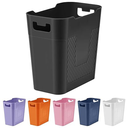 Cute Small Black Trash Can Wastebasket 2.9 Gallon Plastic Garbage Can Waste Basket for Narrow Spaces Bathrooms Laundry Room Kitchens Offices Kids Rooms (Black)