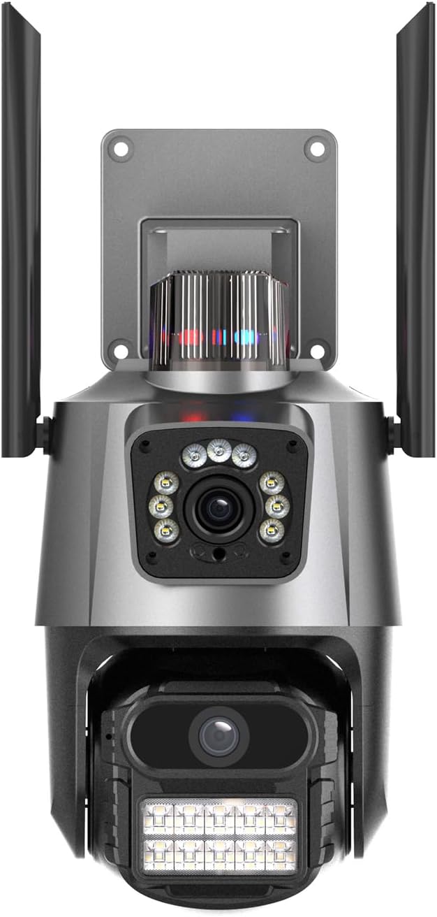 ICSEE WIFI Camera Security 3K 6MP Dual Lens Wireless PTZ Waterproof Human Detection CCTV With Warning Flashing Light, Alexa Supported (Dual Lens Black 6MP)