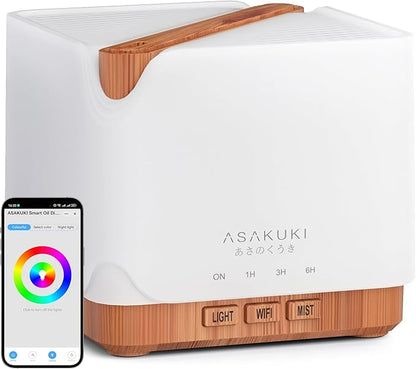 ASAKUKI Essential Oil Diffuser for Home, Smart WiFi 700 ml Humidifier, Connect with Alexa and Google Home, Phone App & Voice Control, Customized Schedule Timers and LED Light, Gift for Mom - Yellow