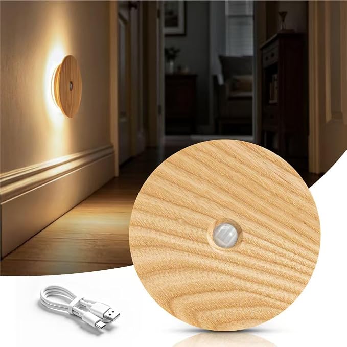 Wood Night Light with Motion Sensor , Rechargeable Backlit Light, Magnetic