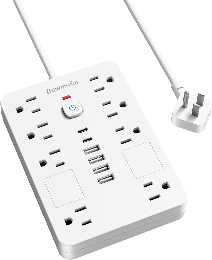 Surge Protector Power Strip - 8 Outlets(1850W/15A/14AWG) with 6 USB Ports（2 USB C, 6FT Flat Plug Extension Cord, Wall Mount Multi Plug Outlet Extender, ETL Listed for Home, Dorm Room, White