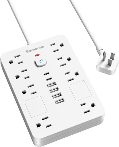 Surge Protector Power Strip - 8 Outlets(1850W/15A/14AWG) with 6 USB Ports（2 USB C, 6FT Flat Plug Extension Cord, Wall Mount Multi Plug Outlet Extender, ETL Listed for Home, Dorm Room, White