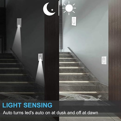 2 Pack Illuminated 3 Way Light Switch, Three Way Paddle Rocker Light Switch with LED Night Light, Automatic On/Off Sensor, 15Amp 120/277Volt, White