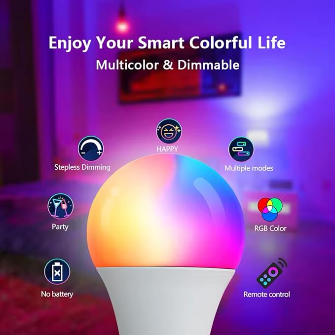 LED Color Changing Bulb, Smart RGB Night Light with Remote Control, Warm White 5/10/15W, E27 Base, 16 Colors for Home Decor Bedroom Stage Party Mood Light, 2 Pack (5W Warm White)