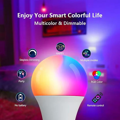 LED Color Changing Bulb, Smart RGB Night Light with Remote Control, Warm White 5/10/15W, E27 Base, 16 Colors for Home Decor Bedroom Stage Party Mood Light, 2 Pack (10W Warm White)