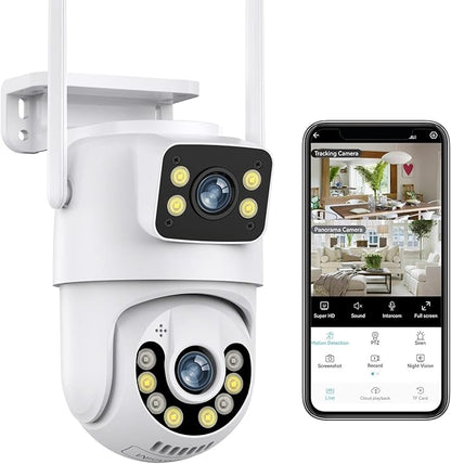 1080P PTZ Outdoor Security Camera, Dual Lens Linkage Wireless WiFi Cameras for Home Security, 360° View Auto Tracking Surveillance Camera with Human Detection, Color Night Vision, Two-Way Audio