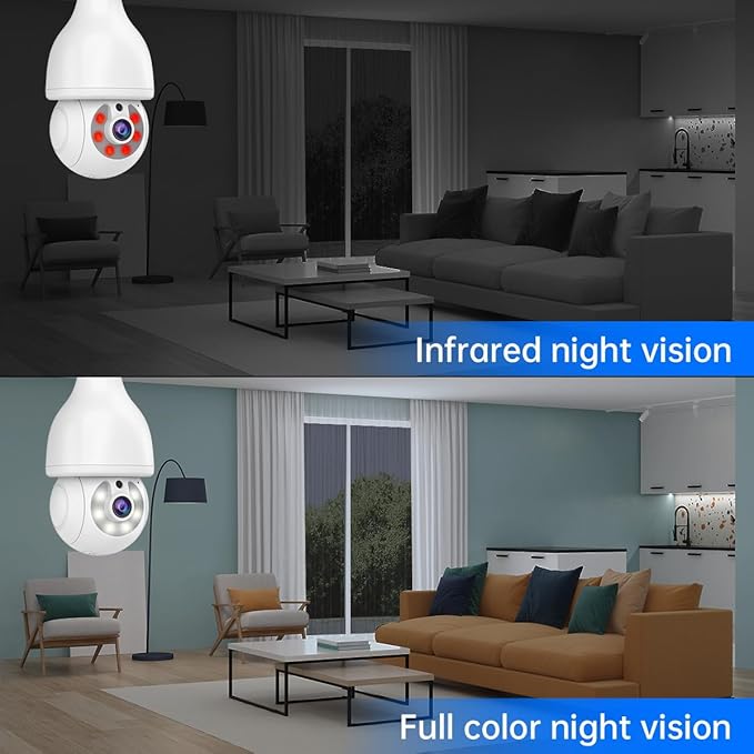 EVERSECU HD 2K 3.0MP Wireless Lightbulb Security Camera with E27 Light Connector, Motion Auto Tracking PTZ, 2 Way Audio, Spotlight Night Vision, Free APP, WiFi Screw-in CCTV Camera, White(4pack)