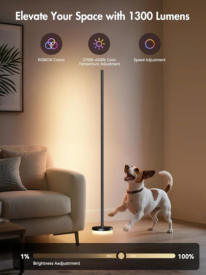 OIYN Corner Floor Lamp, RGBICW LED Corner Lamp with 1300lm Smart Modern Floor Lamp,App & Remote Control,Music Sync,Color Changing Standing Lamp for Bedroom Living Room and Gaming Rooms