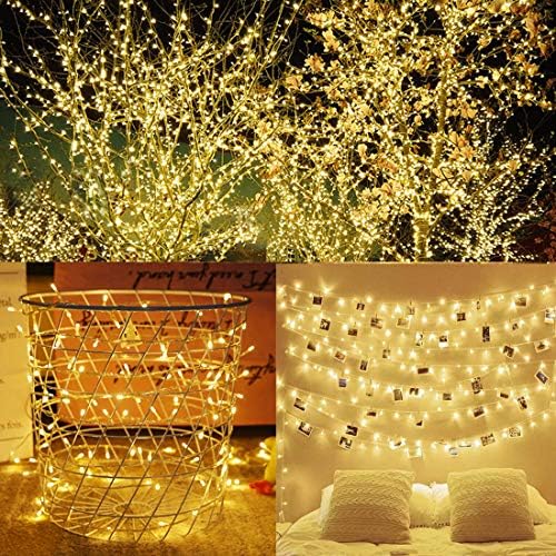 LJLNION 300 LED String Lights Outdoor Indoor, Extra Long 98.5FT Christmas Lights, 8 Lighting Modes, Plug in Waterproof Fairy Lights for Wedding Party Bedroom Decorations (Warm White)