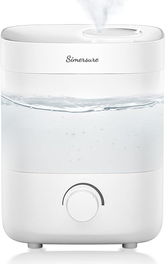 SimerSure Top Fill Humidifier, 2L Water Tank for Bedroom, 28H Long Lasting New White Air Humidifier for Large Room, Ultra Quiet 25dB Cool Mist for Baby, Plants, Office, Easy to Clean & Fill