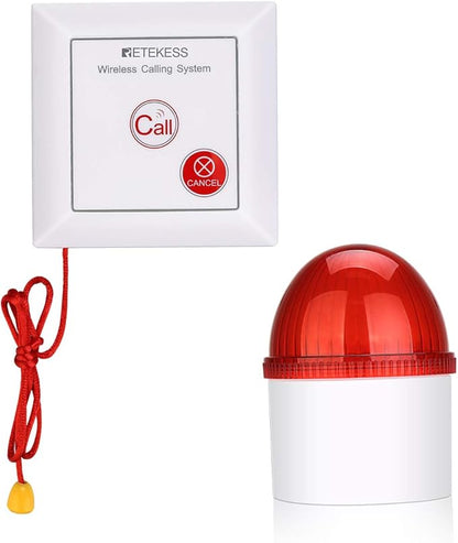 Retekess TH103 Caregiver Pager System,Wireless Strobe Siren,3-Level Volume Control,Pull Rope Waterproof Call Button for Home Safety,Seniors,Elderly