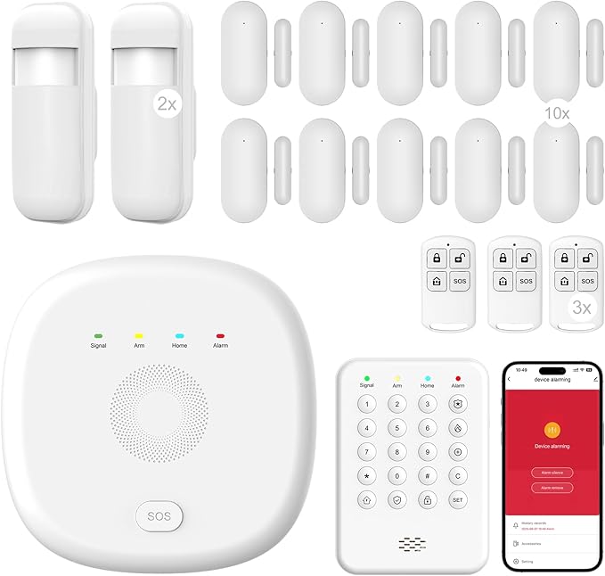 WiFi Wireless Home Security System - Smart Home & Business Alarm System, Expandable, Standalone Keypad, App Alerts, No Monthly Fee, Alexa Compatible, Door/Window Sensors & Motion Detectors & Remote