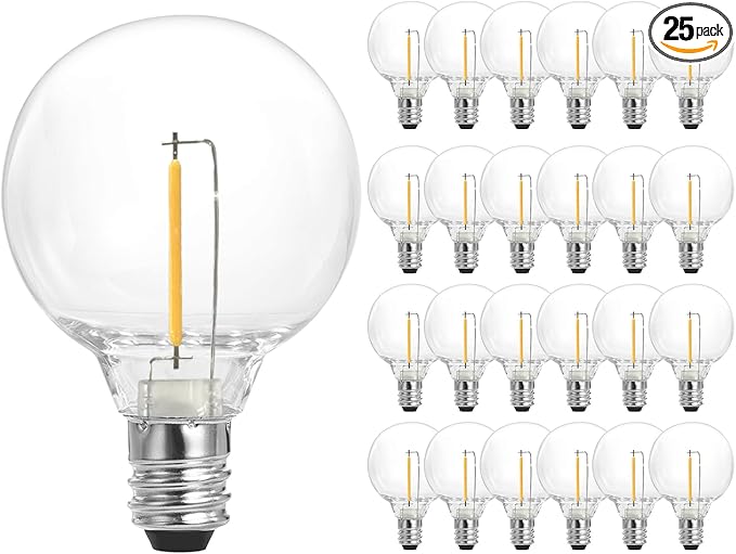 SUNTHIN 25 Pack G40 LED Bulbs, 1W LED Bulbs with E12 Base, 5 Watt Incandescent Bulbs Equivalent, Warm White 2700K, Replacement Bulbs for Globe String Lights, Indoor & Outdoor Use