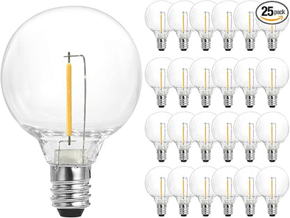 SUNTHIN 25 Pack G40 LED Bulbs, 1W LED Bulbs with E12 Base, 5 Watt Incandescent Bulbs Equivalent, Warm White 2700K, Replacement Bulbs for Globe String Lights, Indoor & Outdoor Use