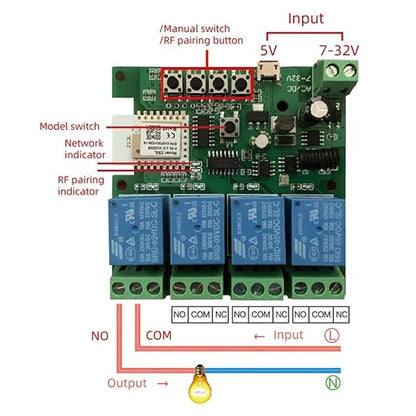 4 Channel 12V ZigBee Relay Switch with Clean Contact, Adjustable Self-Lock and Momentary Interlock Working Mode,Automate Garage Gate Door Blind(Zigbee Hub Needed)