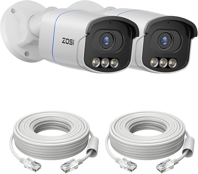 ZOSI 2PK C186 4K Add on PoE Security Camera with Ethernet Cables,True Color Night Vision,8MP Outdoor Indoor,Person/Vehicle Detection,2-Way Audio,Spotlight Siren,Only Compatible 4K PoE NVR