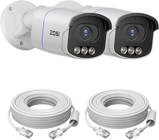 ZOSI 2PK C186 4K Add on PoE Security Camera with Ethernet Cables,True Color Night Vision,8MP Outdoor Indoor,Person/Vehicle Detection,2-Way Audio,Spotlight Siren,Only Compatible 4K PoE NVR