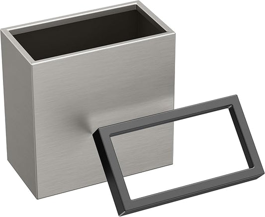 Gatco Modern Rectangle Wastebasket, Satin Nickel and Matte Black Combo - Stainless Steel Trash Can with Removable Lid, Leakproof, 3 Gallon Capacity for Bathroom, Bedroom, Kitchen, or Office