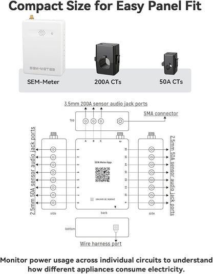 Smart Home Energy Monitor with 16 50A Circuit Level Sensors, Real-Time Power Usage & Electricity Cost Tracking, Ideal for Rental Homes & Shared Apartments, App History, Compatible with Home Assistant