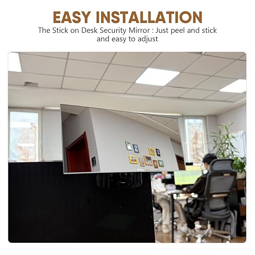 Stick-on Desk Security Mirror Convex Office Cubicle Mirror to See Behind You for Safety Rear-View Monitor for Work Station Cubicle Desk Computer PC Car(Rectangle 6.69"x2.95" Frameless)