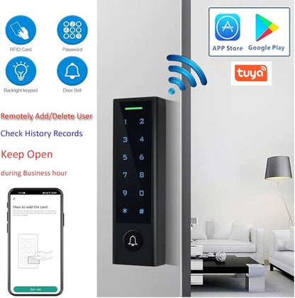 WiFi Remote Manage IP66 Watreproof Access Control Keypad 600lbs Magnetic Lock Push Exit Button Smart Phone App Remote ADD/Delete User