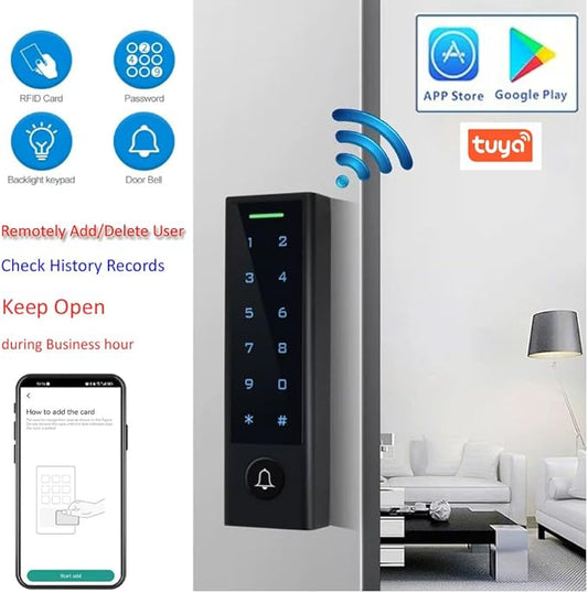 WiFi Remote Manage IP66 Watreproof Access Control Keypad 600lbs Magnetic Lock Push Exit Button Smart Phone App Remote ADD/Delete User