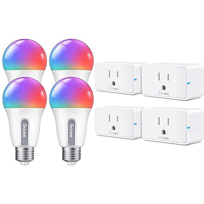 Govee Smart Plug, WiFi Bluetooth Outlets 4 Pack Bundle with Govee Smart Light Bulbs, WiFi Bluetooth Color Changing Light Bulbs Compatible with Alexa and Google Assistant