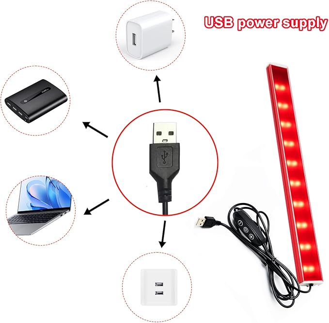 660nm & 850nm Red Light Strip, 9.6 Inch Near Infrared Light Bar with 5 Brightness Levels, USB Powered Red Light for Muscle Relaxation, Home & Fitness Use（2 pcs）