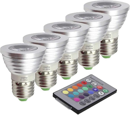 E26/E27 3W RGB Color Changing Spotlight with IR Remote Control Mood Ambiance Lighting colorful LED Light Bulbs,Dimmable 85-265V (Pack of 5)