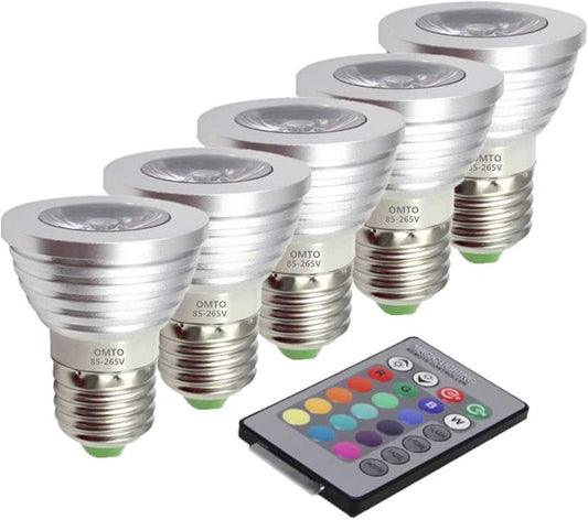 E26/E27 3W RGB Color Changing Spotlight with IR Remote Control Mood Ambiance Lighting colorful LED Light Bulbs,Dimmable 85-265V (Pack of 5)