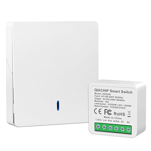 Ewelink 2.4GHz Wireless Light Switch and Receiver Kit, 16A Smart Relay Module with Wall Switch, Support Bluetooth Control, 100 Feet RF Range, No Wi-Fi Required