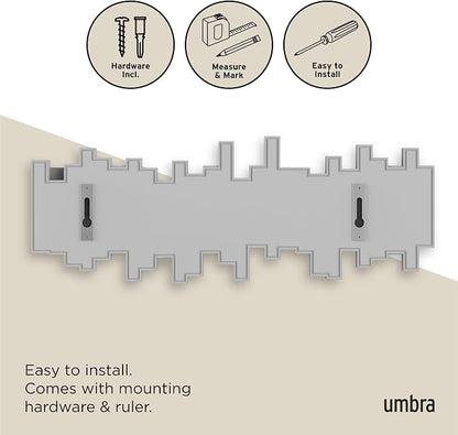 Umbra Sticks Wall Mount Coat Rack, 5 Hook Retractable Pegs, Grey | Mounting hardware included, sculptural modern design, entryway or bedroom use, recycled plastic