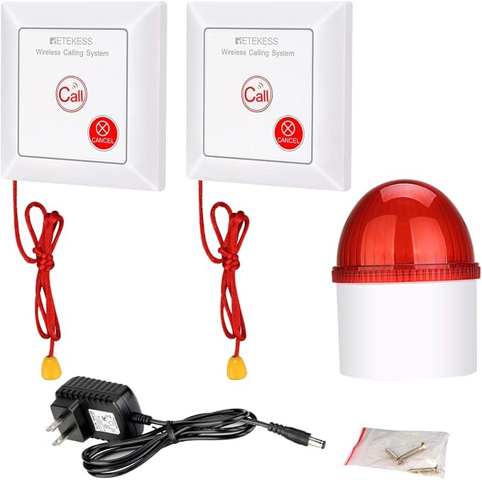 Retekess TH103 Wireless Strobe Light, Outdoor Siren With 3 Red LED, 110dB Loud Flash Siren, 2 Panic Buttons for Office, Warehouse, Business