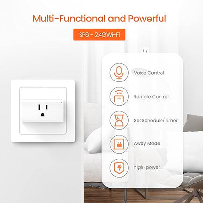 TENDA SP6 Smart Plug WiFi Outlet Switch, Works with Alexa & Google Assistant for Voice Control, Remote Control via App, Timer & Schedule Function, 15A Easy Install, Compact Design, FCC ETL Certified