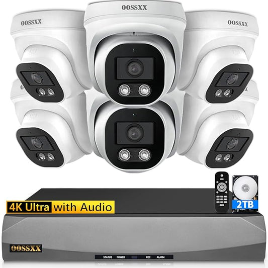 (2026 Update) 4K PoE Security Camera System, 6 Wired Dome Cameras Outdoor Indoor, 130° Wide Angle, 8CH NVR with 2TB HDD, Built-in Mic, Free App Remote Access, No Monthly Fee, 45 Days Recording