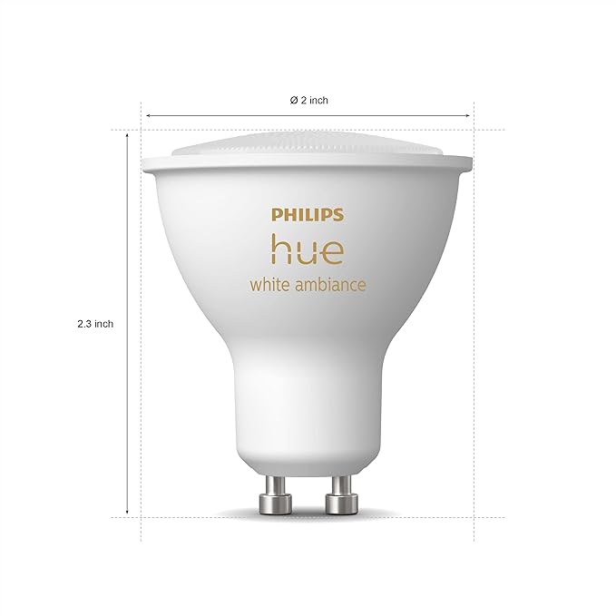 Philips Hue White Ambiance 2-Pack LED Smart GU10 Bulb, Bluetooth & Zigbee Compatible (Hue Hub Optional), Voice Activated with Alexa