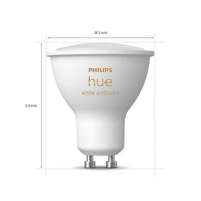 Philips Hue White Ambiance 2-Pack LED Smart GU10 Bulb, Bluetooth & Zigbee Compatible (Hue Hub Optional), Voice Activated with Alexa