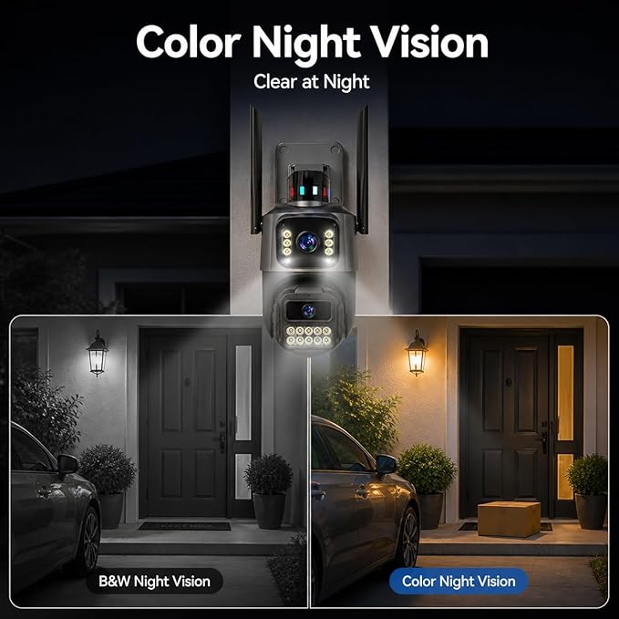 Outdoor Camera, Plug-in Security Camera Outdoor, Dual Lens PTZ 6MP, 6X Digital Zoom, Auto Tracking, Color Night Vision, 5G/2.4G Dual-Band WiFi, 2-Way Audio, IP66 Waterproof