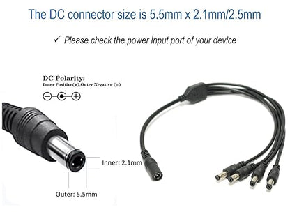 SOLTECH [2-Pack] 4Way DC Power Supply Splitter for Security Cameras 1 Female to 4 Male 5.5 * 2.1mm 4 Channel Y Adaptor for 12V CCTV Surveillance Cameras