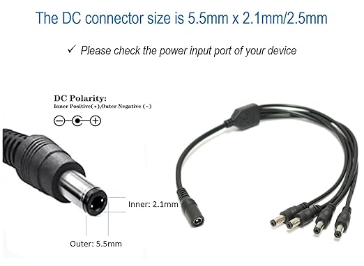 SOLTECH 4Way DC Power Supply Splitter for Security Cameras 1 Female to 4 Male 5.5 * 2.1mm 4 Channel Y Adaptor for 12V CCTV Surveillance Cameras