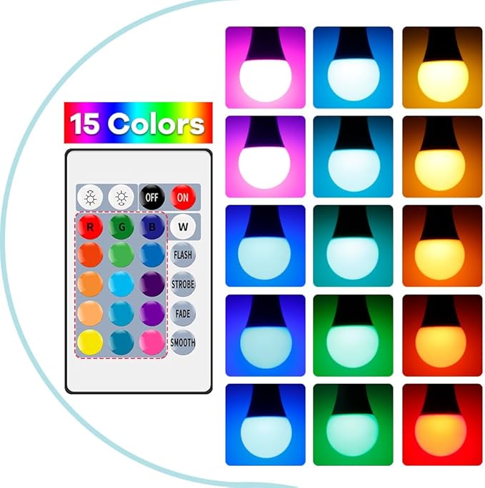 6-Pack 5W RGB Bulb E27/E26 Timing Colorful Mood Lamp 15Colors Changing 4 Dynamic Modes Multifunction Smart Indoor Atmosphere Nightlight AC85-265V Spotlight Bar Festival Background Decoration Lighting