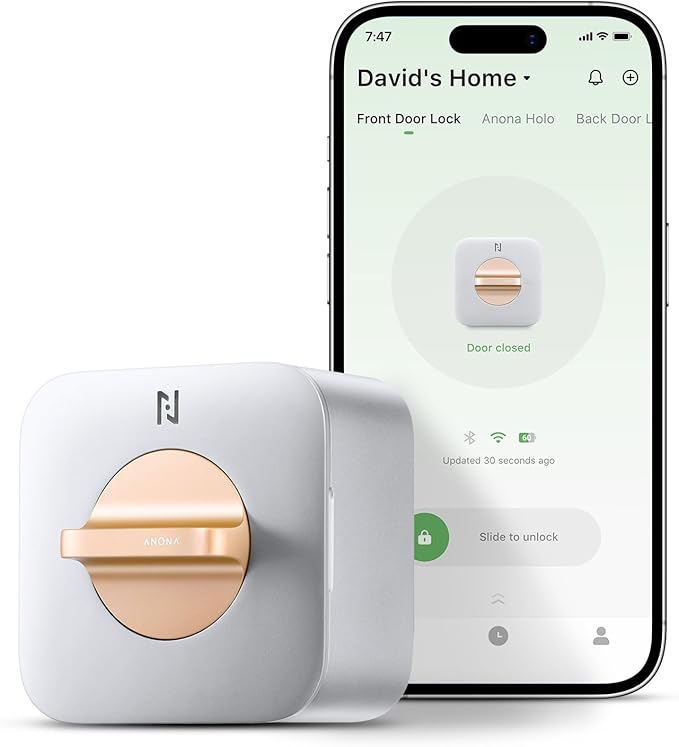 Anona Holo Wi-Fi Smart Lock, Keyless Entry Door Lock with App Remote Control, Auto-Lock & Anomaly Detection, Non-Destructive Installation, Supports Alexa, Apple Home, Matter