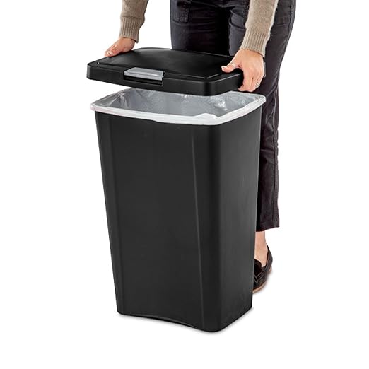Sterilite 13 Gallon TouchTop Narrow Plastic Wastebasket with Secure Titanium Latch for Kitchen, Bathroom, and Office Use, Black (8 Pack)