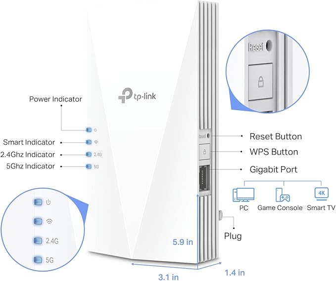TP-Link AX3000 WiFi 6 Range Extender Internet Booster(RE700X), Dual Band, AP Mode w/Gigabit Port, OFDMA, Beamforming, APP Setup, OneMesh Compatible
